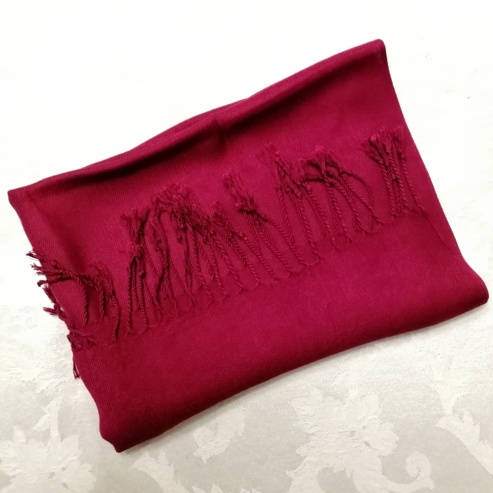 Deep Red Viscose Fringe Scarf/Wrap - Picture 7 of 7